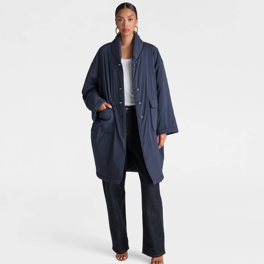 KBB by KAHLANA Women's 'The Duvet Trench Coat' - Navy Blue M Women's Navy Jacket